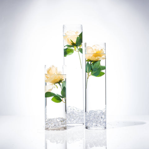 Submersible Ivory Rose  Floral Wedding Centerpiece with Floating Candles and Acrylic Crystals Kit