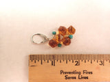 Vintage Amber Glass Button Earrings, Hand Wired Turquoise Beads, Silver Filled Ear Wires, Boho Earrings, Antique Button Jewelry, AGE358