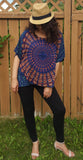 Iris Speckled Dawn-Mandala Bohemian Gypsy Hippie Kaftan Top, summer top, beach top fits upto 5Xl
