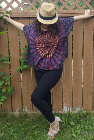 Evening song-Mandala Bohemian Gypsy Hippie Kaftan poncho crop Top, summer top, beach top fits upto 5Xl