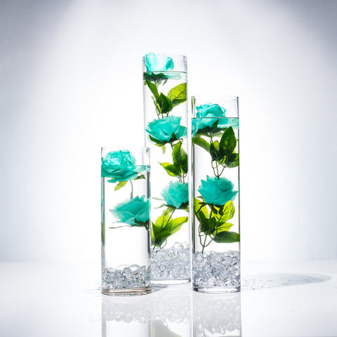 Submersible Tiffany Blue Rose  Floral Wedding Centerpiece with Floating Candles and Acrylic Crystals Kit