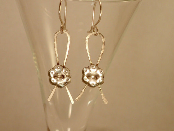 Mother of Pearl Button Earrings, Vintage Pink MOP Buttons, Hand Hammered Sterling Silver, Hand Made Sterling Silver Ear Wires