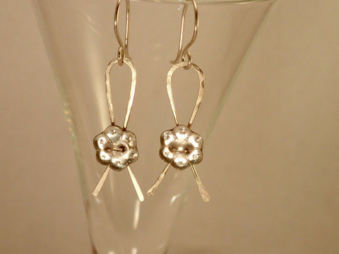 Mother of Pearl Button Earrings, Vintage Pink MOP Buttons, Hand Hammered Sterling Silver, Hand Made Sterling Silver Ear Wires