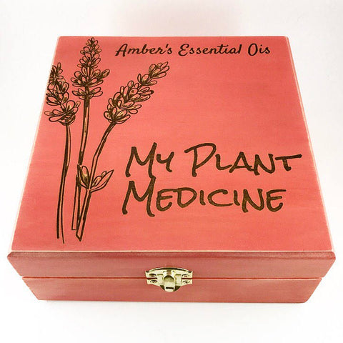 Plant Medicine w/ Lavender - Essential Oil Storage Box 25 Slot 15ml -Pine- Choose Finish & Custom Laser Engravings -Fit dōTERRA Young Living