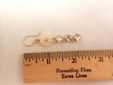 Vintage White Button Earrings, Carved Mother of Pearl Buttons, MOP Earrings, Triple Rhinestone Drops, Hand Made Gold Filled Ear Wires