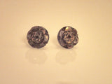 Vintage MOP Button Earrings, Smoky Carved Mother of Pearl, MOP Stud Earrings, Faux Gauge Earrings, Post Earrings, Flower Earrings MPE125