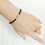 Men's Women Snake Skin Stone Bright Black Onyx Adjustable Braided Bracelet 925 Sterling Silver Nugget Beads from Thailand DiyNotion BR1123