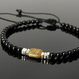 Men's Women Snake Skin Stone Bright Black Onyx Adjustable Braided Bracelet 925 Sterling Silver Nugget Beads from Thailand DiyNotion BR1123
