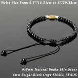 Men's Women Snake Skin Stone Bright Black Onyx Adjustable Braided Bracelet 925 Sterling Silver Nugget Beads from Thailand DiyNotion BR1123