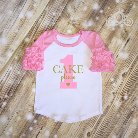 Cake Please Birthday Shirt, Ruffle Raglan, First Birthday Shirt, Personalized with Age