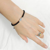 Men's Women Aquamarine Bright Black Onyx Adjustable Braided Bracelet 925 Sterling Silver Nugget Beads from Thailand DiyNotion BR1124