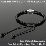 Men's Women Aquamarine Bright Black Onyx Adjustable Braided Bracelet 925 Sterling Silver Nugget Beads from Thailand DiyNotion BR1124