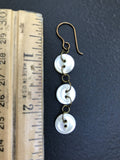 Vintage MOP Button Earrings, White Mother of Pearl Carved Shell Buttons, Drop Earrings, Dangle  Boho Earrings, Shell Buttons, MPE344