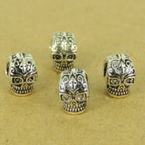 4 Pcs 925 Sterling Silver Double-sided Skull Beads Dia De Muertos Day of The Dead DIY WSP553X4 Wholesale