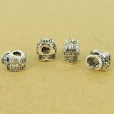 4 Pcs 925 Sterling Silver Double-sided Skull Beads Dia De Muertos Day of The Dead DIY WSP553X4 Wholesale