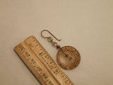 Vintage Pressed Depression Glass Button Earrings, Golden Brown Clear Glass Buttons, Green Fire Polished Beads, Antique Brass Ear Wires