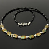 Handmade 3mm Bright Black Onyx Snake Skin Stone Necklace 925 Sterling Silver Nuggets Clasp DiyNotion NK192