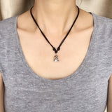 Men's Women Adjustable Necklace 925 Sterling Silver Jungle Cat Pendant with Wax Rope DiyNotion NK193