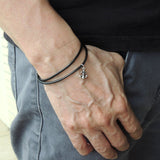 Men's Women Adjustable Braided Bracelet 925 Sterling Silver Fleur de Lis Pendant DiyNotion Handmade BR1131