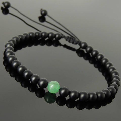 Men's Women Matte Black Onyx Aventurine Quartz Adjustable Braided Bracelet DiyNotion Handmade BR1132