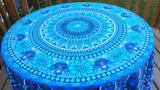 Blue Ombre Traditional Daisy Mandala Throw with Elephant print adorned with Tassels