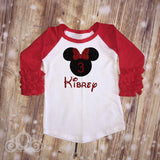 Minnie Inspired Glitter Monogram & Age Birthday Shirt Girls Icing Ruffle Raglan