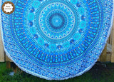 Blue Ombre Traditional Daisy Mandala Throw with Elephant print adorned with Tassels