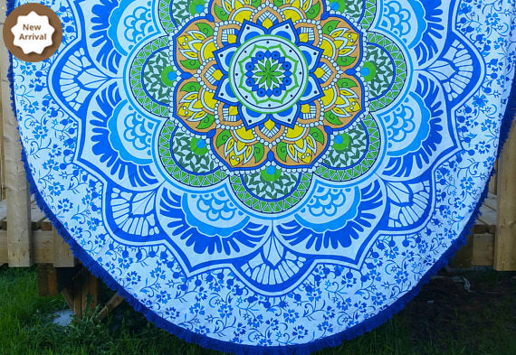 Round beach throw, circle mandala towel, picnic round towel, bohemian round throw, mandala tapestry, xmas gift for her, roundie wall hanging