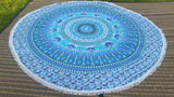 Blue Ombre Traditional Daisy Mandala Throw with Elephant print adorned with Tassels