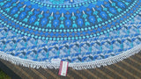 Blue Ombre Traditional Daisy Mandala Throw with Elephant print adorned with Tassels