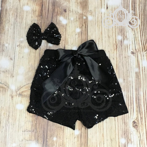 Girls Black Sequin Shorts