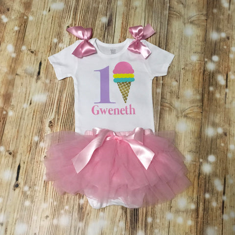 Ice Cream Birthday Onesie, Personalized w Name & Age, First Birthday Shirt