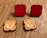 Root Chakra Wooden Stud Earrings - Painted or Natural - 1st Chakra - Red - Muladhara