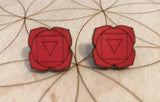 Root Chakra Wooden Stud Earrings - Painted or Natural - 1st Chakra - Red - Muladhara