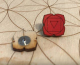 Root Chakra Wooden Stud Earrings - Painted or Natural - 1st Chakra - Red - Muladhara