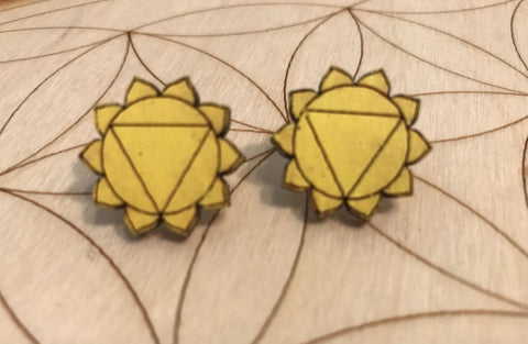Solar Plexus Chakra Wooden Stud Earrings - Painted or Natural - 3rd Chakra - Yellow - Manipura