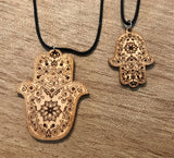 Wooden Hamsa Pendant - Fatima Hand - Small and Large - Birch Wood