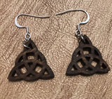 Triquetra Wooden Earrings -  Natural Birch Stained Dark