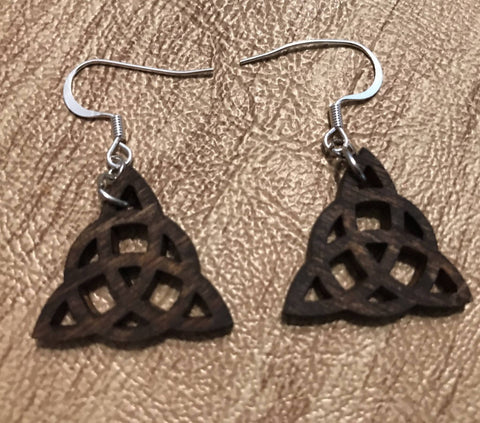 Triquetra Wooden Earrings -  Natural Birch Stained Dark