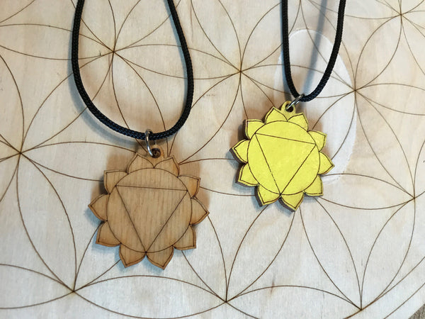 Solar Plexus Chakra Wooden Pendant Necklace - Painted or Natural - 3rd Chakra - Yellow - Manipura