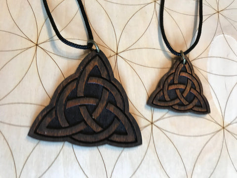 Triquetra Wooden Pendant - Small and Large - Natural Birch Stained Dark