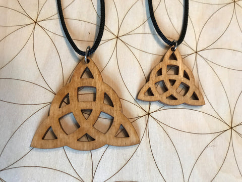 Triquetra Wooden Pendant - Small and Large - Natural Birch Stained