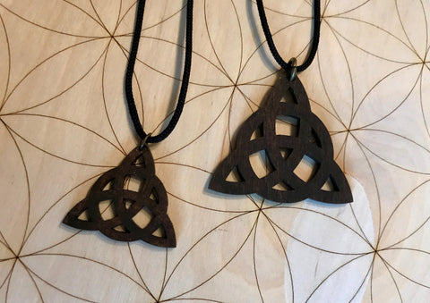 Triquetra Wooden Pendant - Small and Large - Natural Birch Stained Dark
