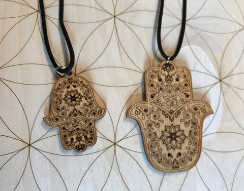 Wooden Hamsa Pendant - Fatima Hand - Small and Large - Birch Wood