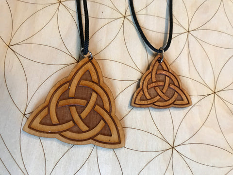 Triquetra Wooden Pendant - Small and Large - Natural Birch Stained