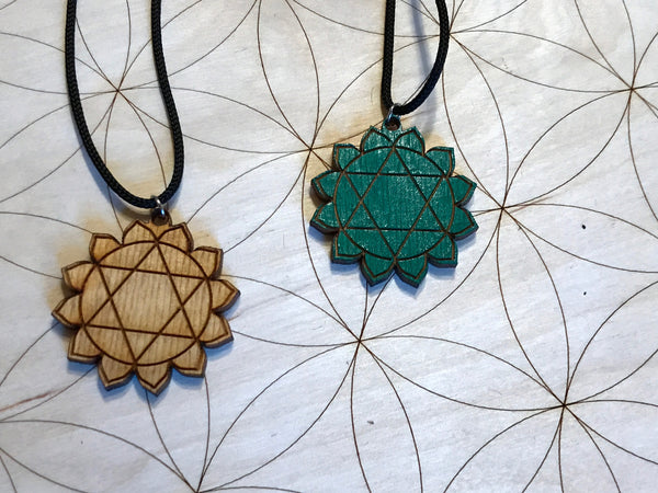 Heart Chakra Wooden Pendant - Painted or Natural - 4th Chakra - Green - Anahata
