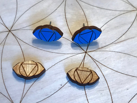 Third Eye Chakra Wooden Earrings - Painted or Natural -6th Chakra - Indigo - Ajna