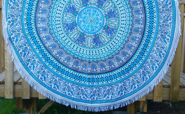 Blue Ombre Mandala Dining Table cover meditation mat Couch Throw Wall Tapestry Beach Throw Hippie Throw Picnic Throw Elephant throw