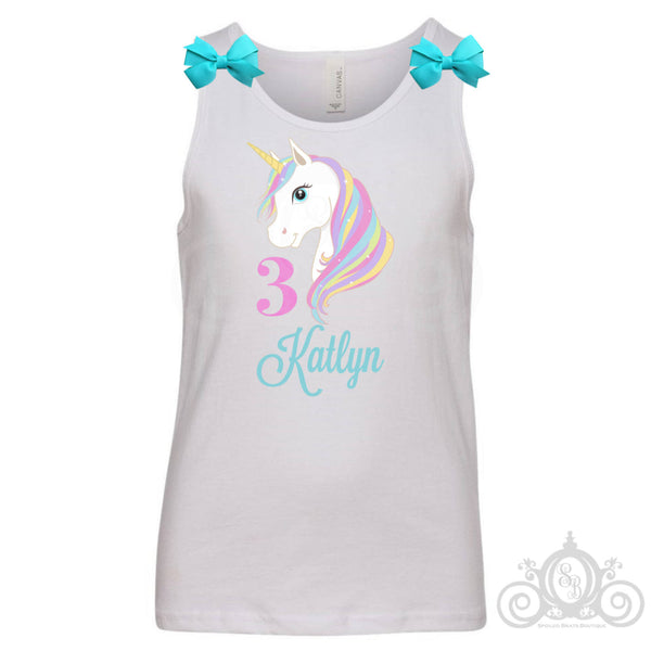 Unicorn Birthday Tank Outfit, Personalized Shirt with Name and Age