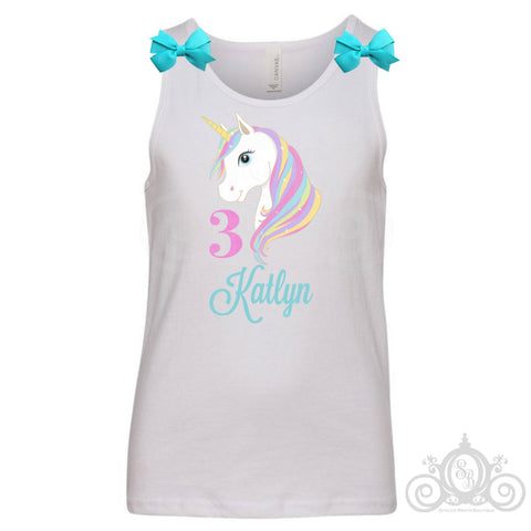 Unicorn Birthday Tank Outfit, Personalized Shirt with Name and Age